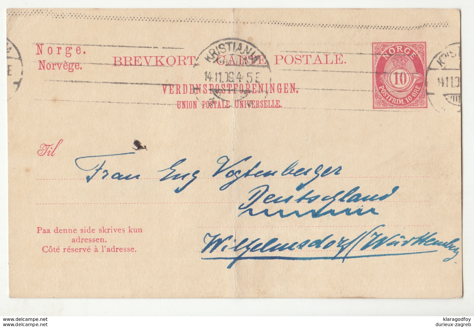 Norway UPU Postal Stationery Postcard Posted 1919 To Germany B200310 - Ganzsachen