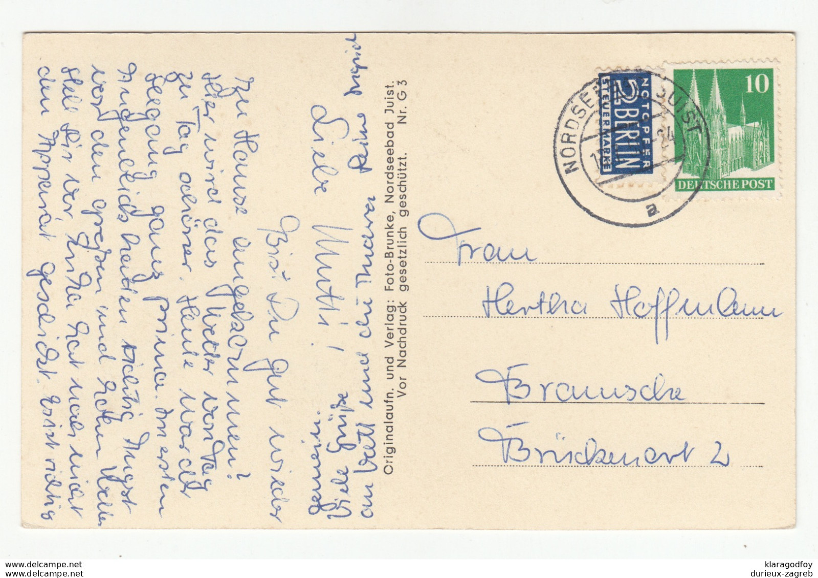 Nordsebad Juist Old Postcard Posted 1950 B200301 - Juist