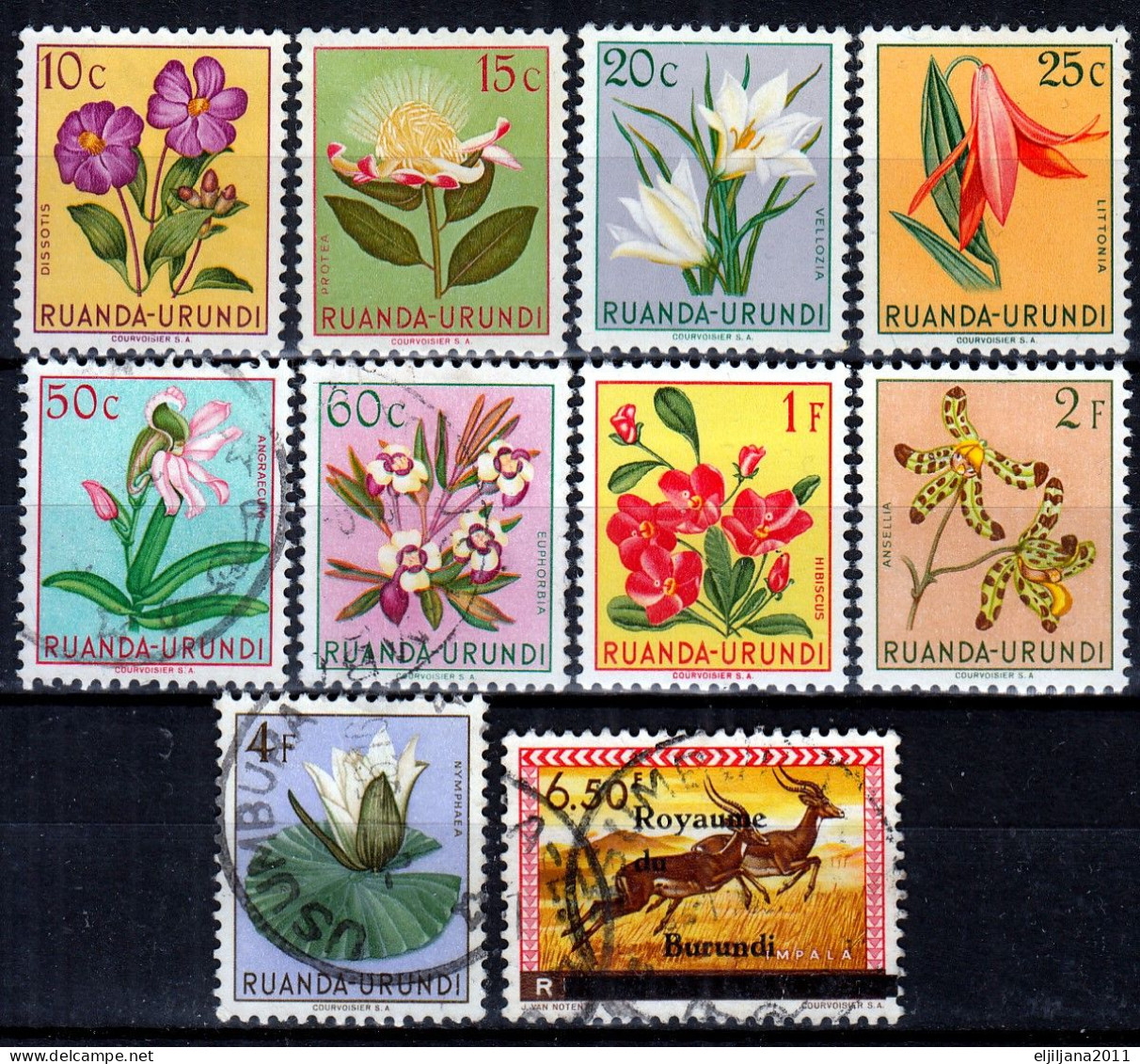 SALE !! 50 % OFF !! ⁕ Ruanda - Urundi / Burundi 1953 ⁕ Flowers - Small Collection/ Lot ⁕ 15v MH & Used - Oblitérés