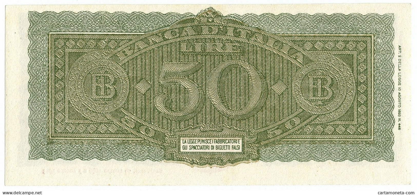 50 LIRE ITALIA TURRITA TESTINA 10/12/1944 SUP+ - Regno D'Italia - Altri