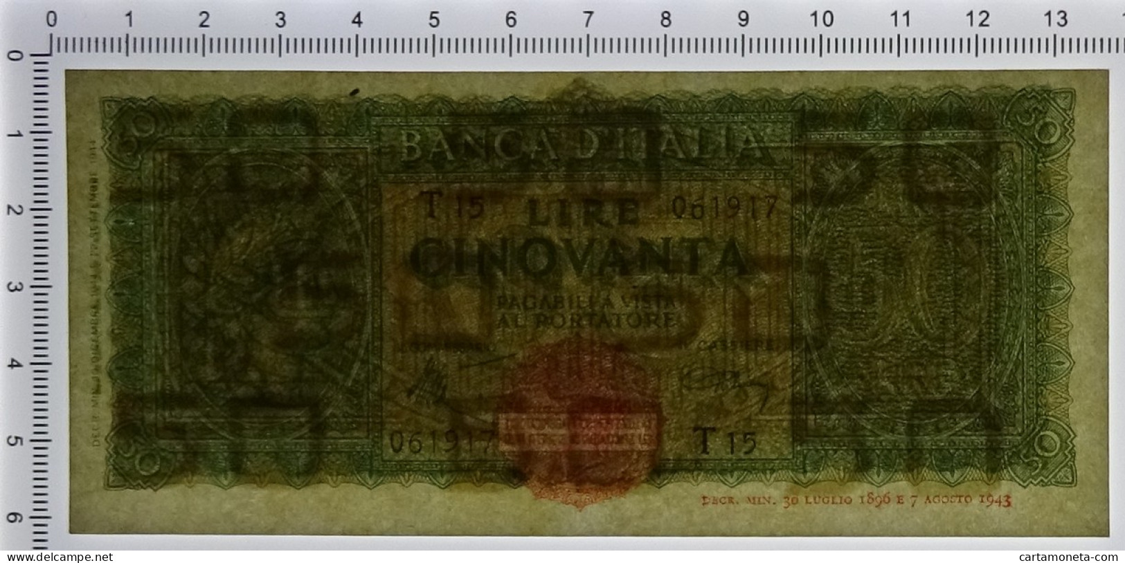 50 LIRE ITALIA TURRITA TESTINA 10/12/1944 SUP+ - Regno D'Italia – Autres