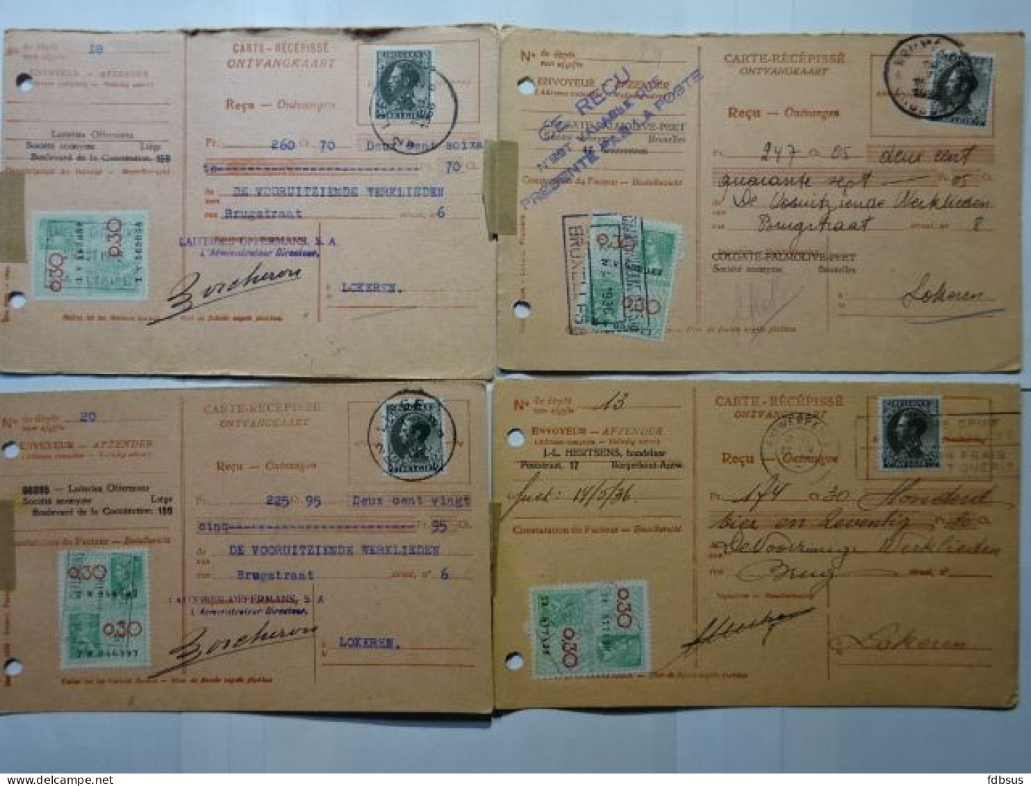 12 Ontvangkaarten Gefrankeerd Met Leopold III Nr 401 Zegel 70c - Verschillende Stempels + Fiscale Zegels - 1934-1935 Leopold III