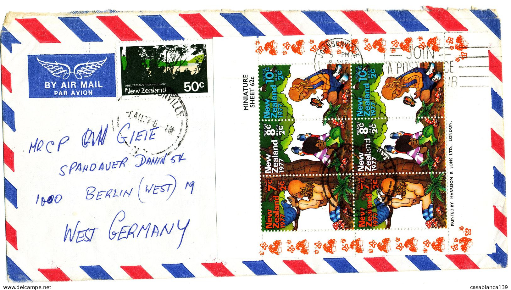 New Zealand 1977 Health 77 Mi 723-725, 535, Letter To Germany - Gebruikt