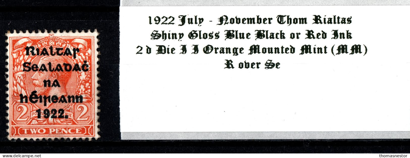 1922 July-November Thom Rialtas 5 Line Overprint In Shiny Blue Black Or Red Ink 2 D Die II Orange Mounted Mint (MM) - Unused Stamps