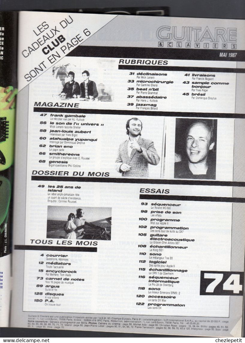 GUITARE & CLAVIERS N°74 GENESIS Phil Collins Brian Eno U2 The Smithereens - Muziek