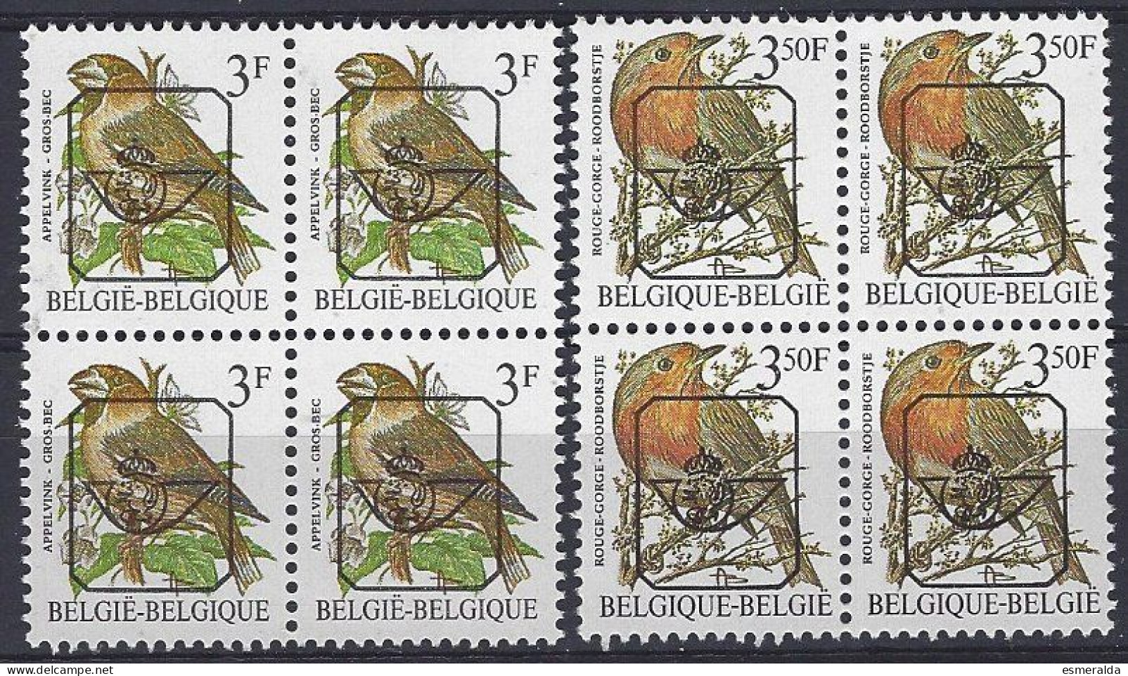 (BL91)   2 Valeurs En Bloc De 4 Buzin Oiseaux GOMME GRISE PO 820GG-822GG. ** - Typos 1986-96 (Oiseaux)