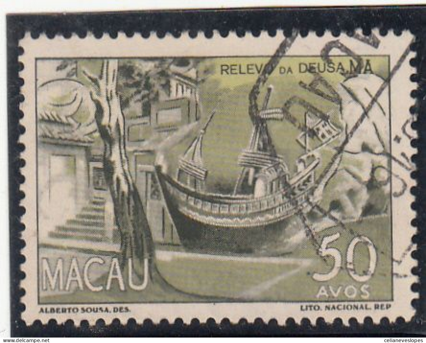 Macau, Macao, Motivos Locais, Novas Cores, 50 A. Relevo Da Deusa Ma, 1950/51, Mundifil Nº 347 Used - Oblitérés