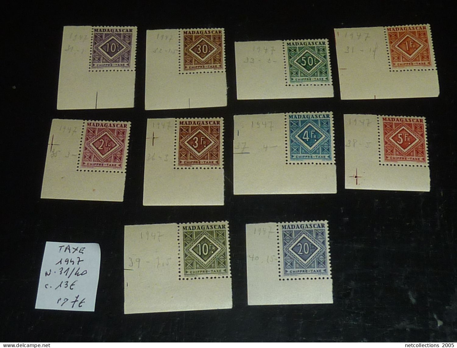 MADAGASCAR CHIFFRE TAXE 1947 N°31/40 - NEUFS SANS CHARNIERES (20/09) - Postage Due