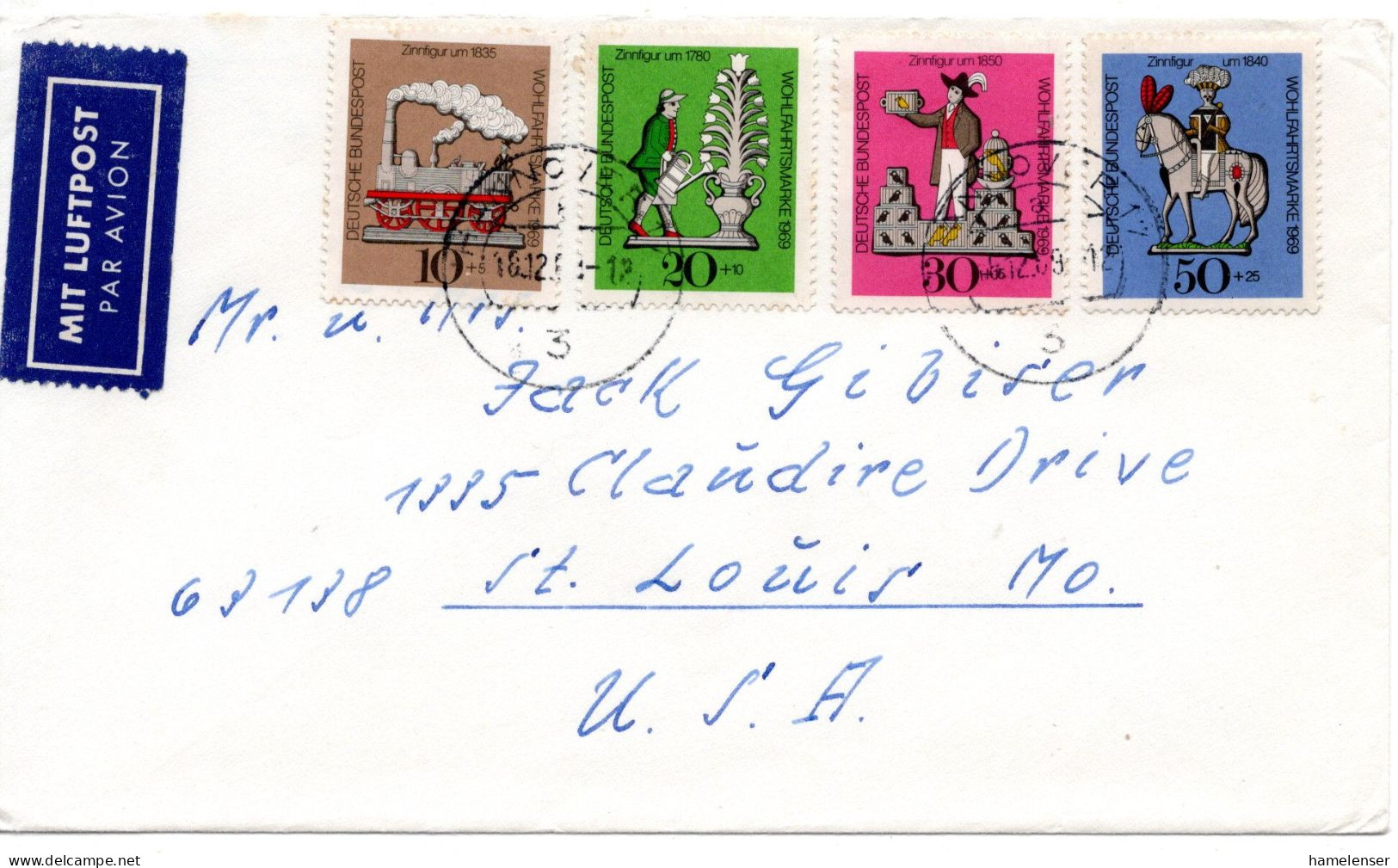 70275 - Bund - 1969 - WoFa '69 Kpl Satz A LpBf HANNOVER -> St Louis, MO (USA) - Lettres & Documents