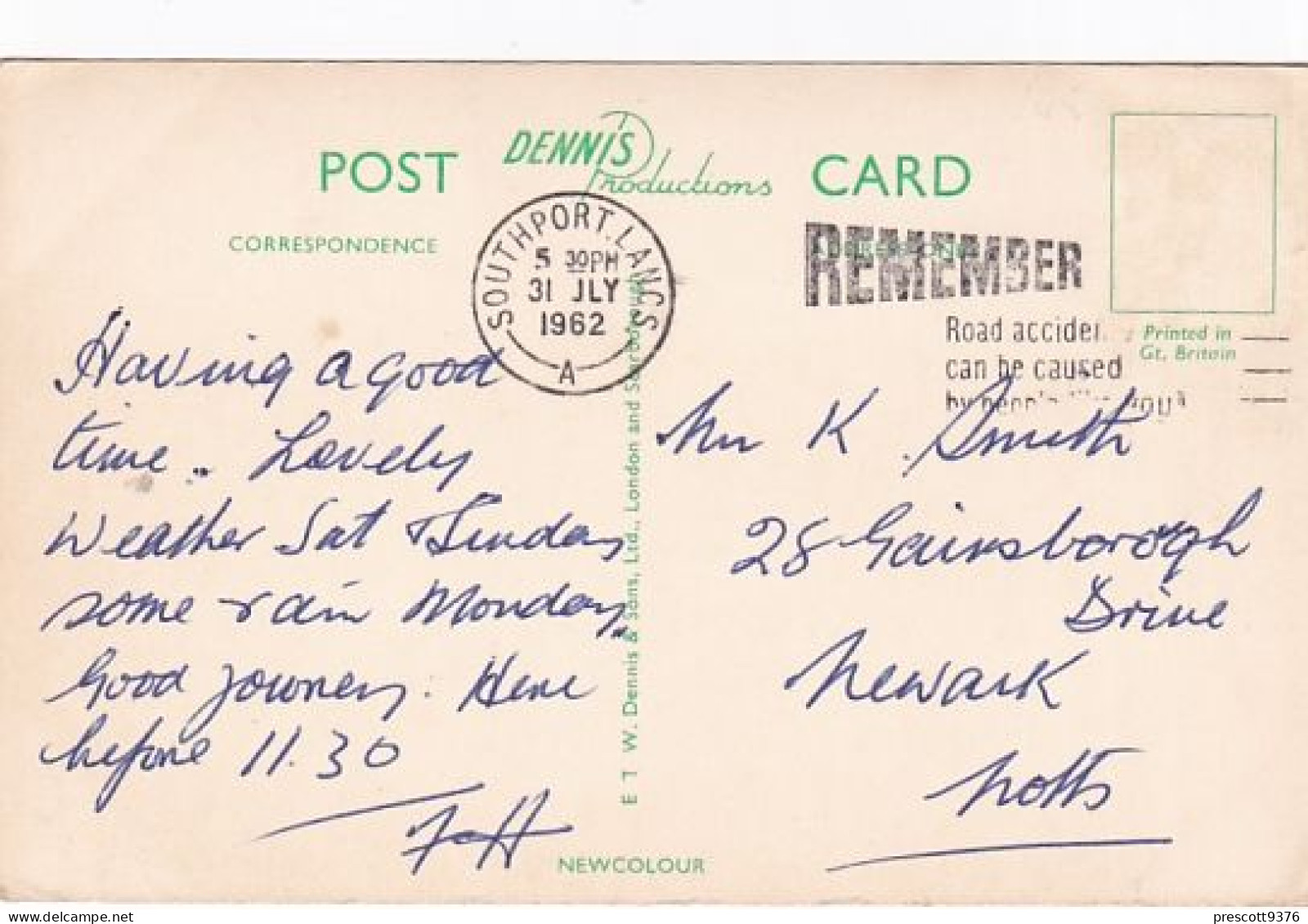 Southport Lancashire, UK -  Postcard - Used 1962 E28 - Southport