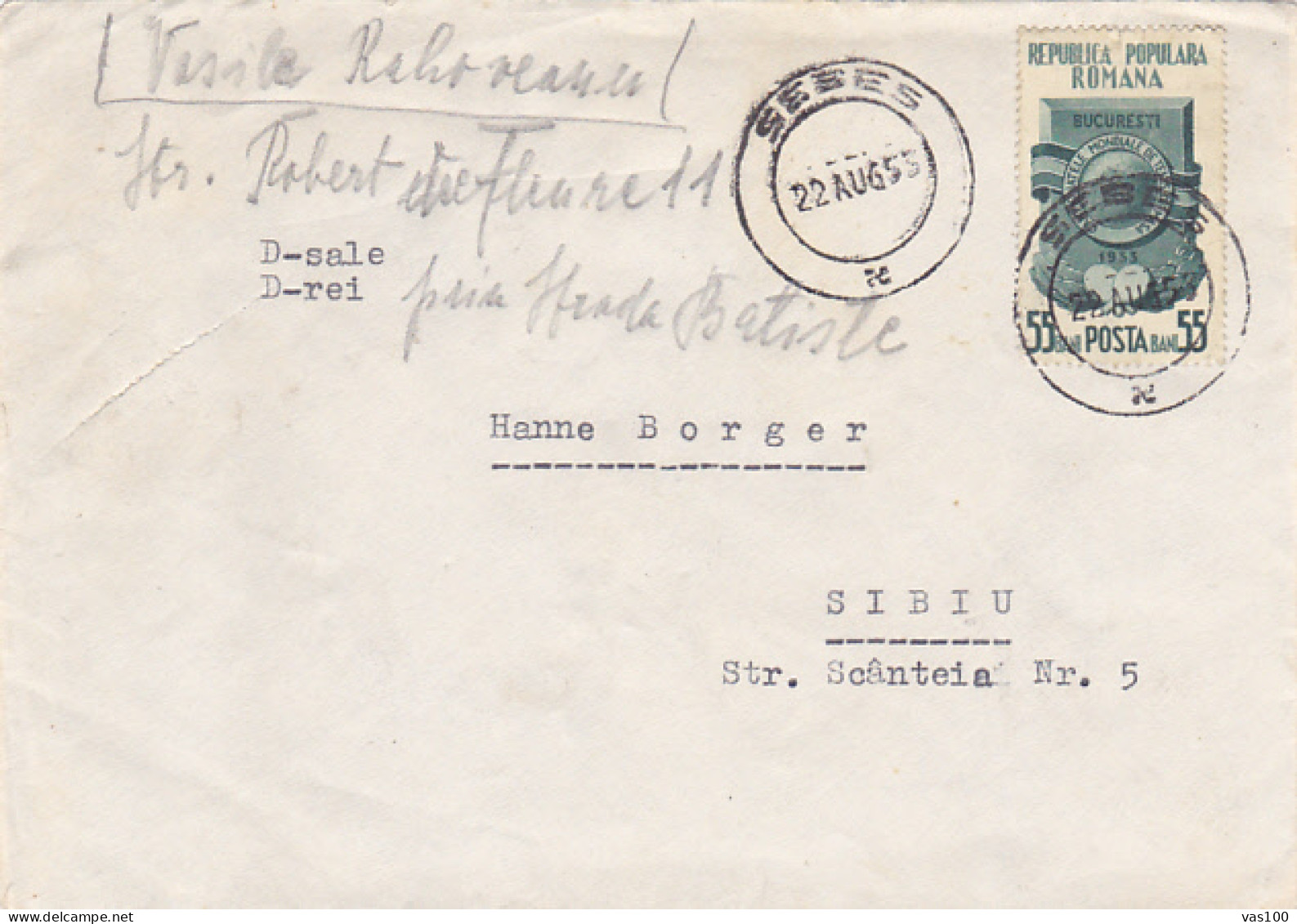 TABLE TENNIS WORLD CHAMPIONSHIPS, STAMP ON COVER, 1955, ROMANIA - Briefe U. Dokumente