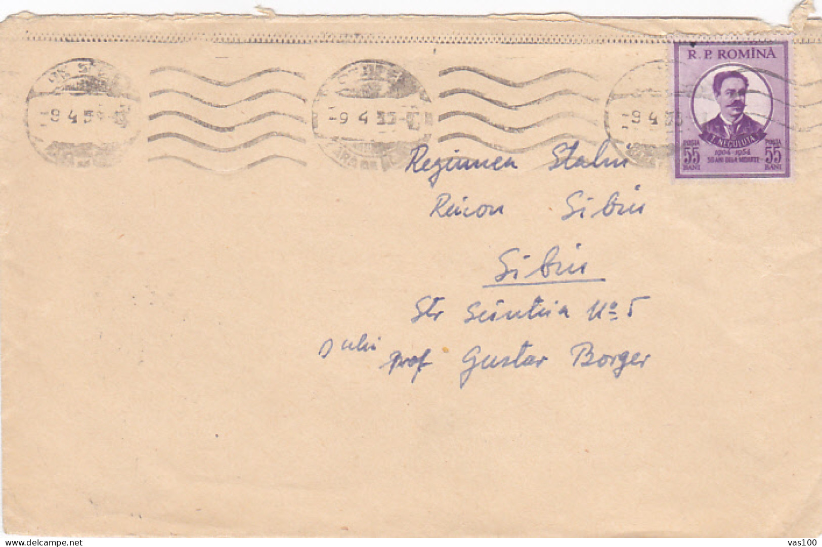 THEODOR NECULUTA, WRITER, STAMP ON COVER, 1955, ROMANIA - Storia Postale