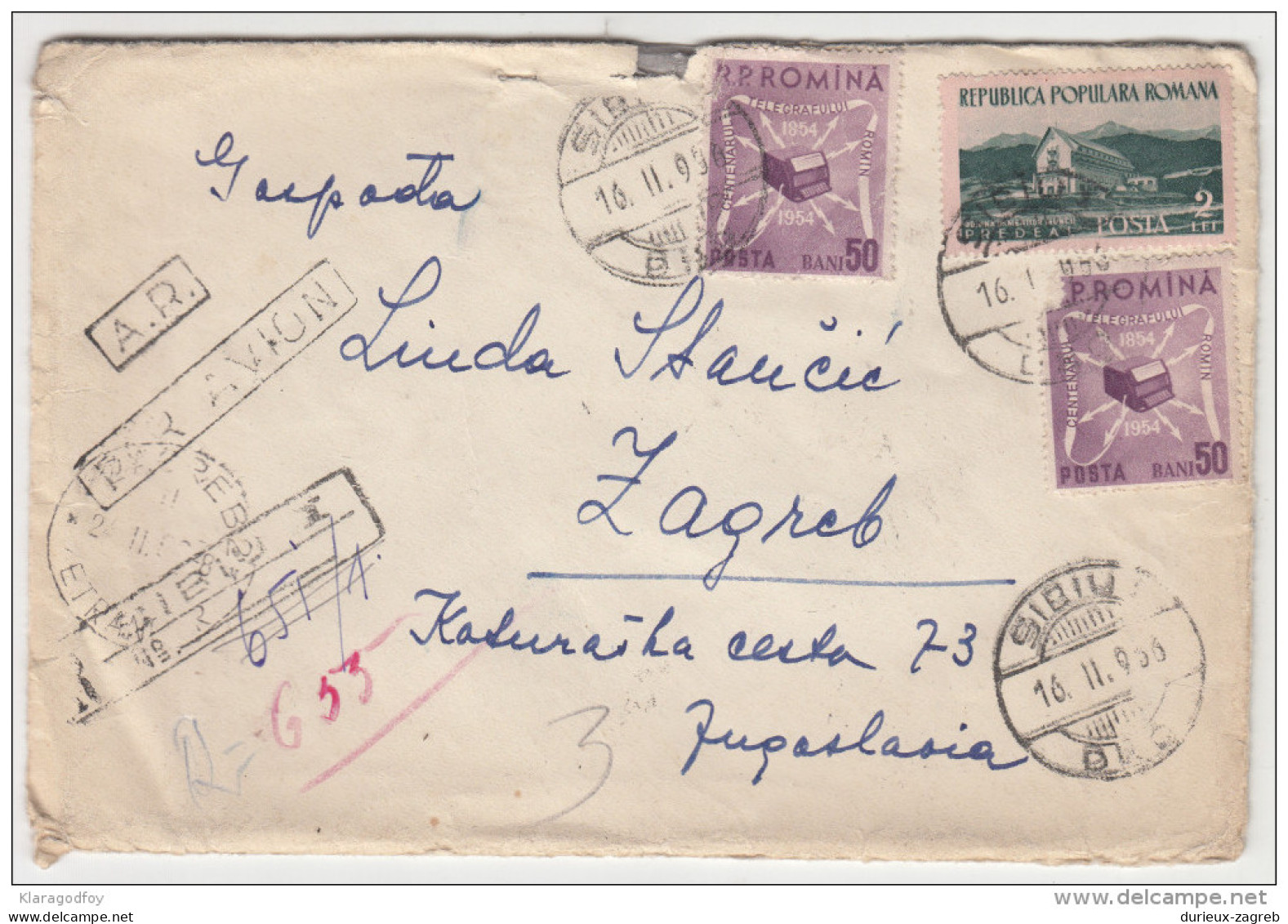 Romania 2 Registered Letters Travelled 1956 & 1959 Sibiu To Zagreb With Contents *b160920 - Covers & Documents