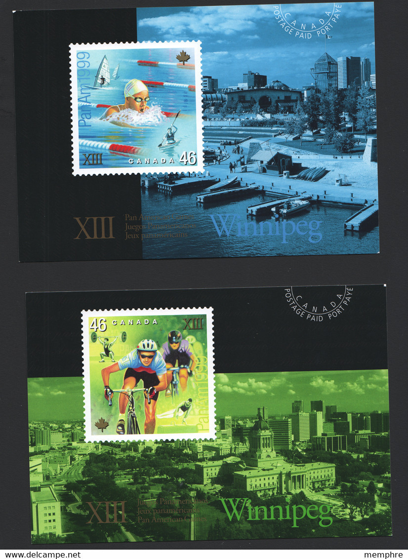 1999  Winnipeg Pan American Games : Swimming, Cycling, Volleyball, Track And Field- Set Of 4 Cards - 1953-.... Regno Di Elizabeth II