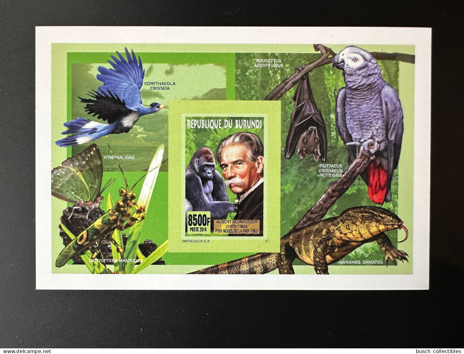 Burundi 2014 / 2015 Mi. Bl. IMPERF ND Albert Schweitzer Prix Nobel Paix Prize Fauna Fauna Birds Vögel Oiseau - Unused Stamps