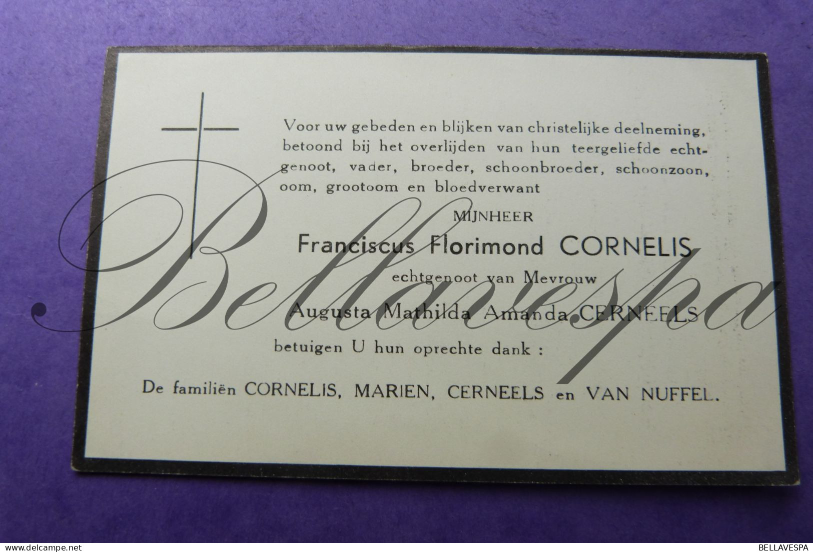 Franciscus CORNELIS Echt A. CERNEELS Putte 1906 -1954 - Décès