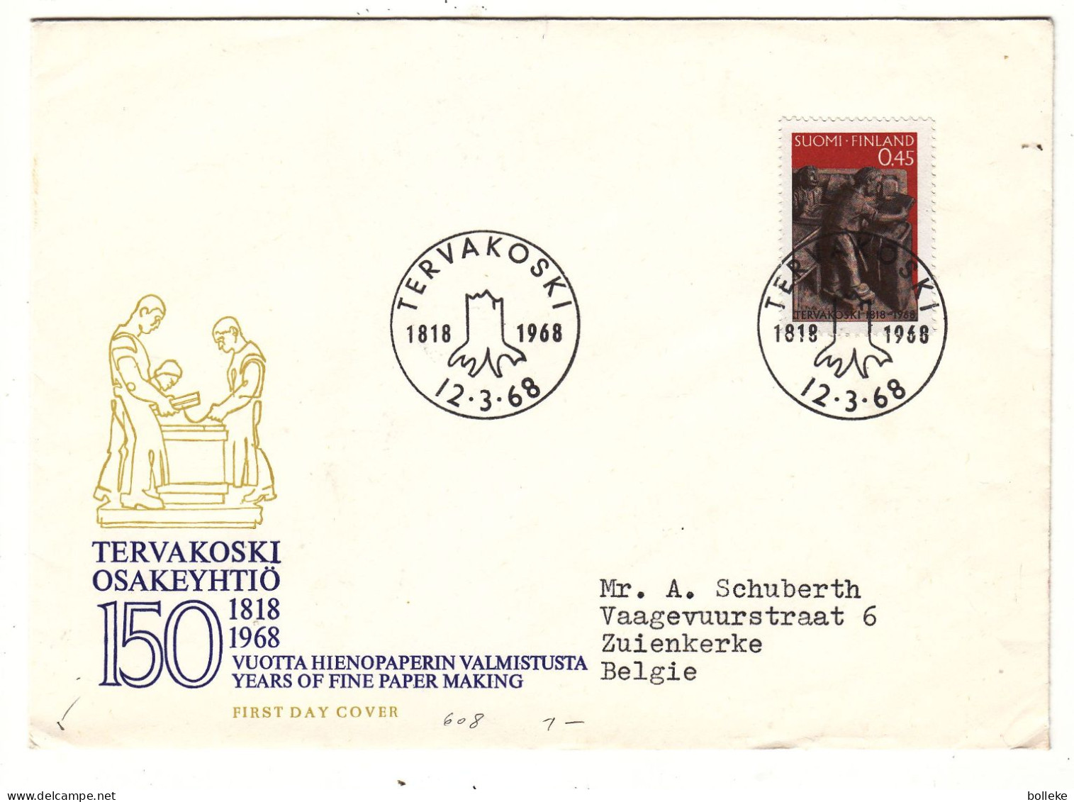 Finlande - Lettre De 1968 - Oblit Tervakoski - Fabrique De Papier - - Covers & Documents