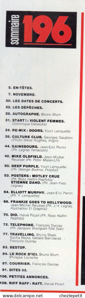 BEST N°196 Culture Club Gainsbourg  Motley Crue Telephone Deep Purple Daho - Music