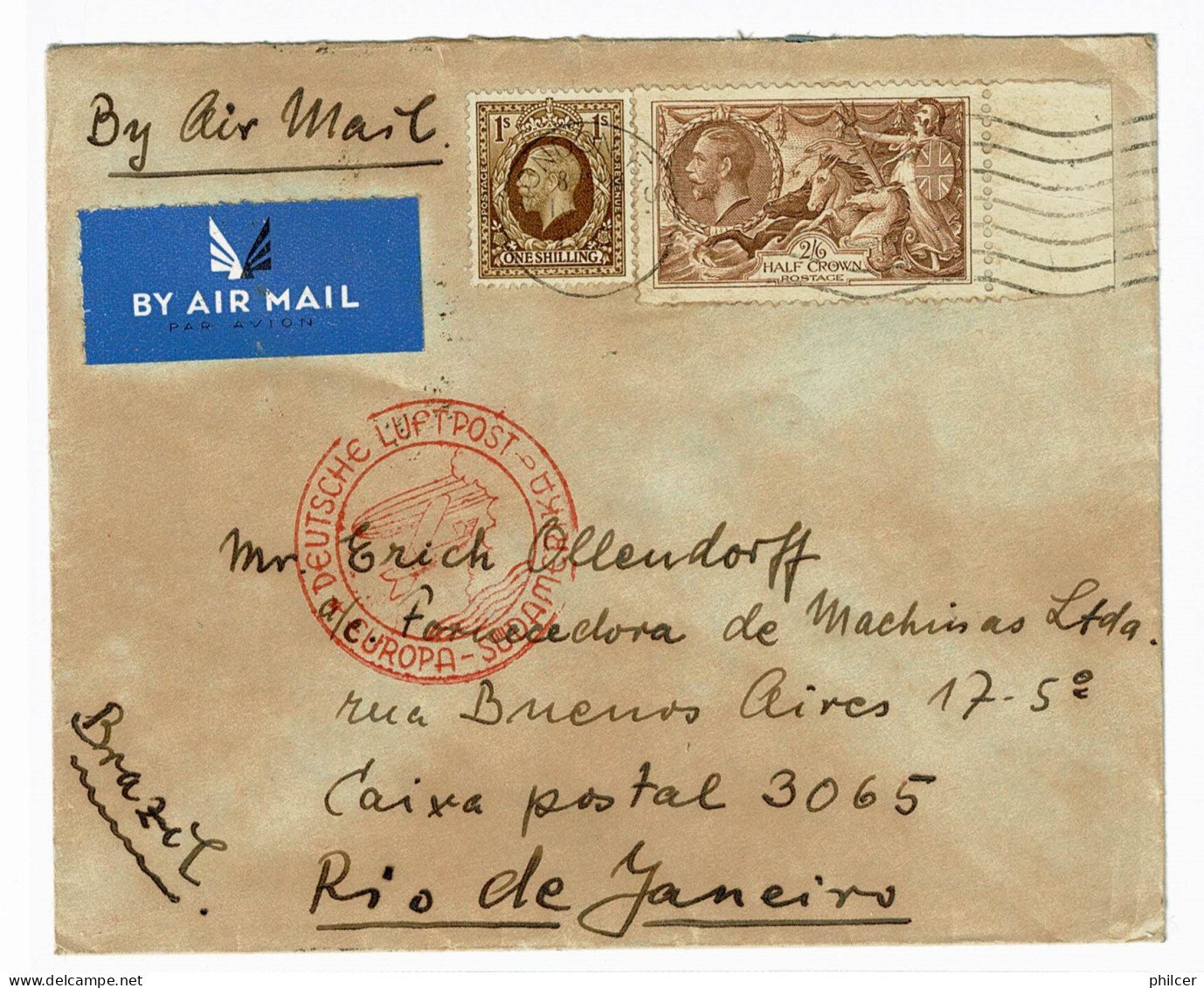 Great Britain, 1938, # SG 395, 399, London- Rio De Janeiro - Covers & Documents