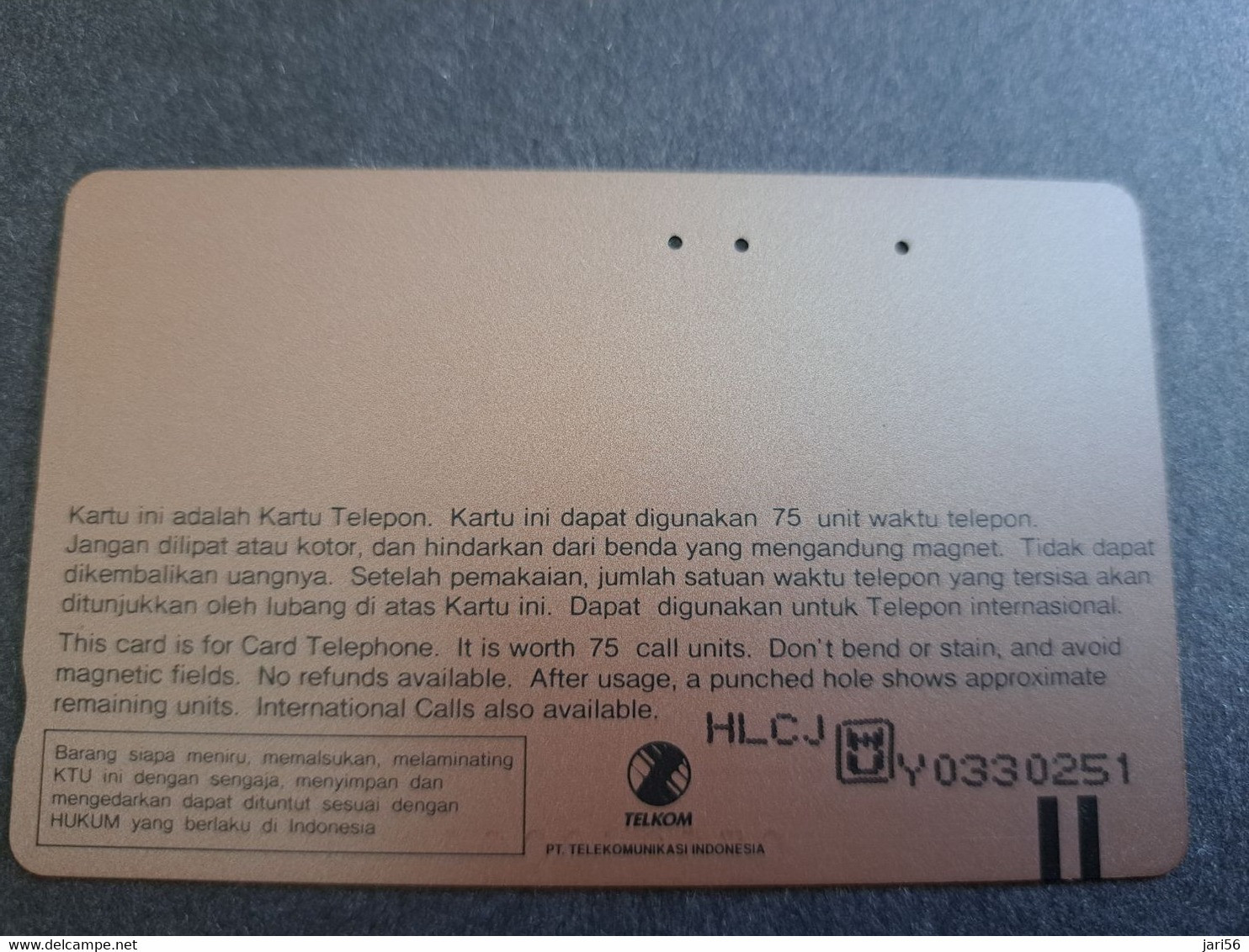 INDONESIA MAGNETIC/TAMURA  75 UNITS /  TRENGGILLING    MAGNETIC   CARD    **9774 R** - Indonesien