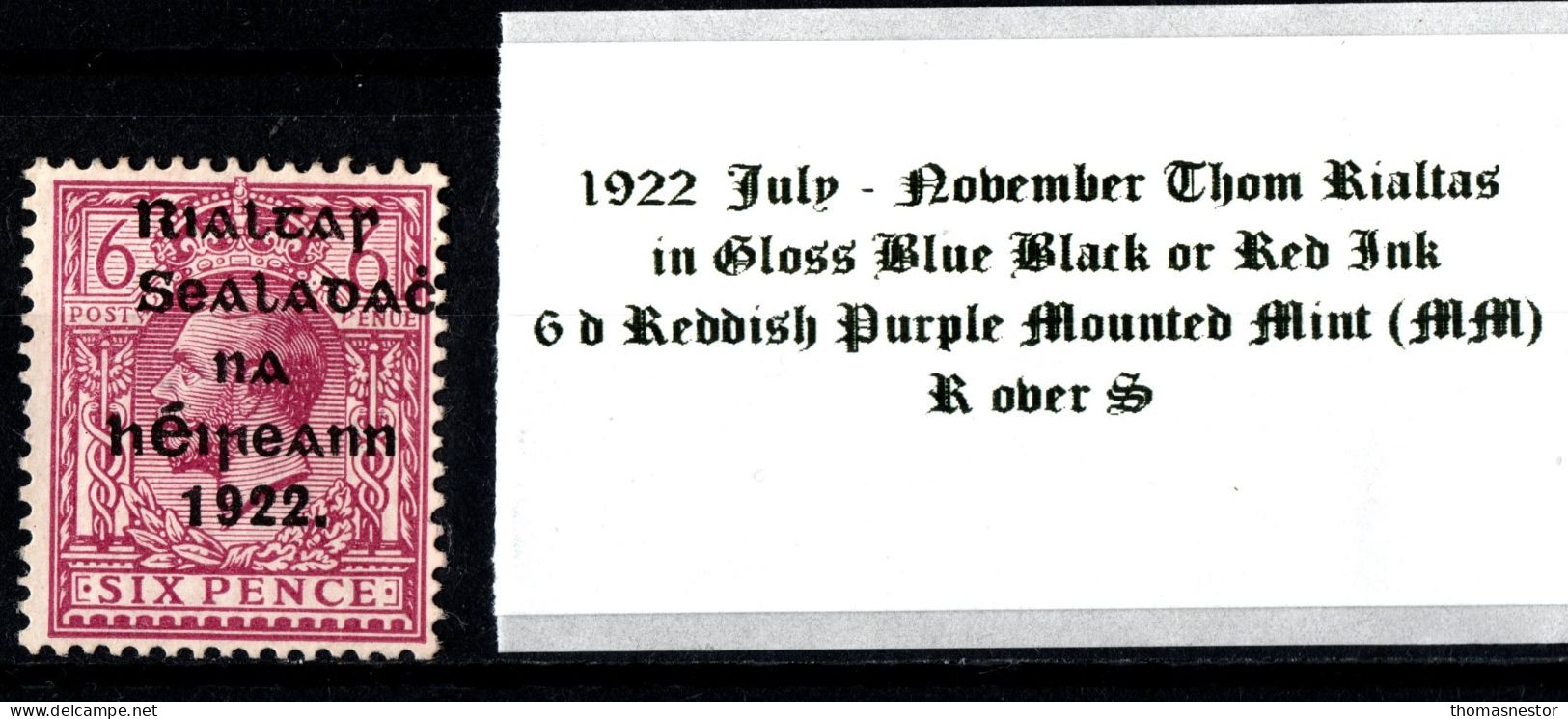 1922 July-November Thom Rialtas 5 Line Overprint In Shiny Blue Black Or Red Ink 6 D Reddish Purple Mounted Mint (MM) - Neufs