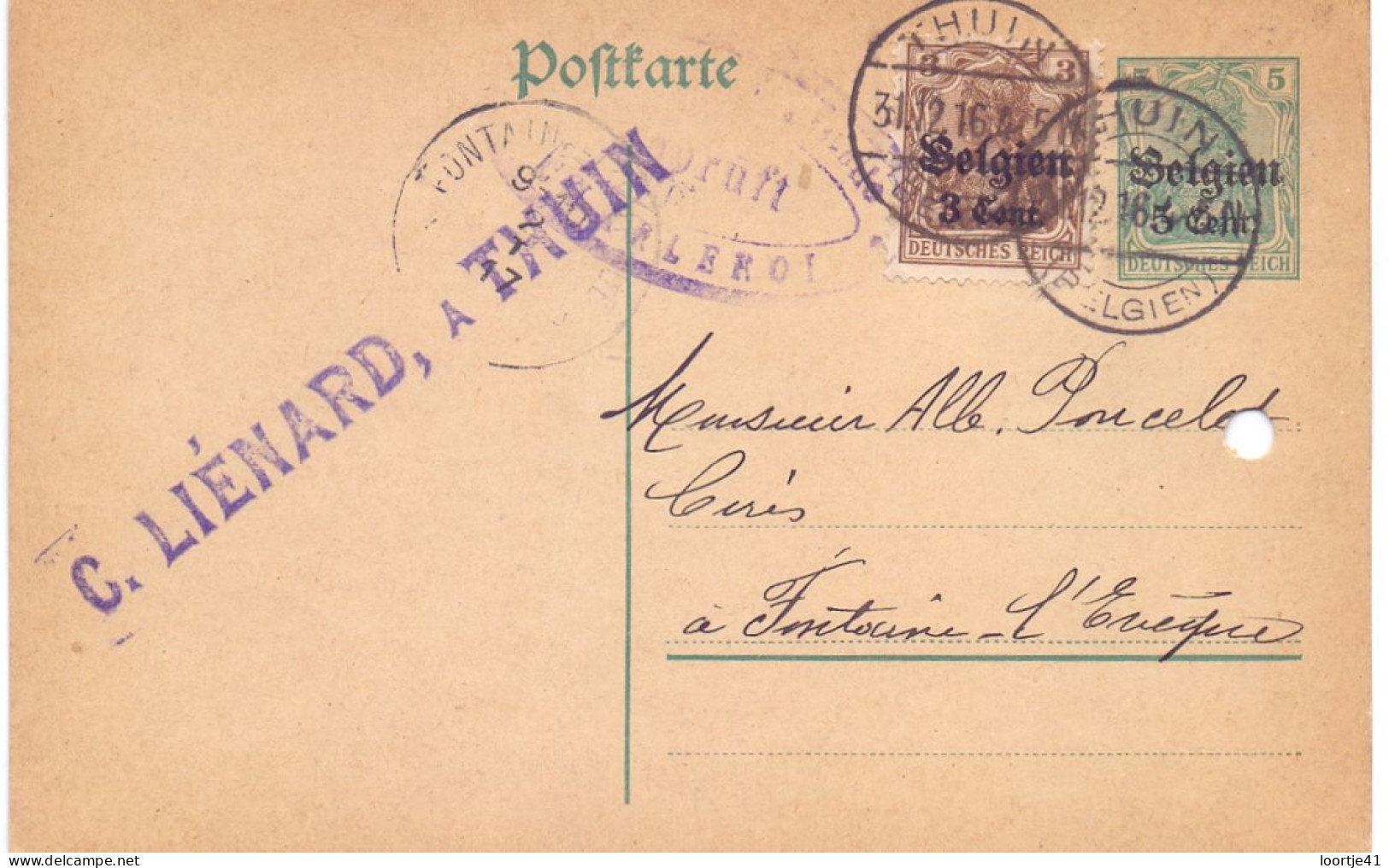 Briefkaart Carte Postale Postkarte Duitse Bezetting - Thuin à Fontaine L'Eveque - 1916 - Occupation Allemande