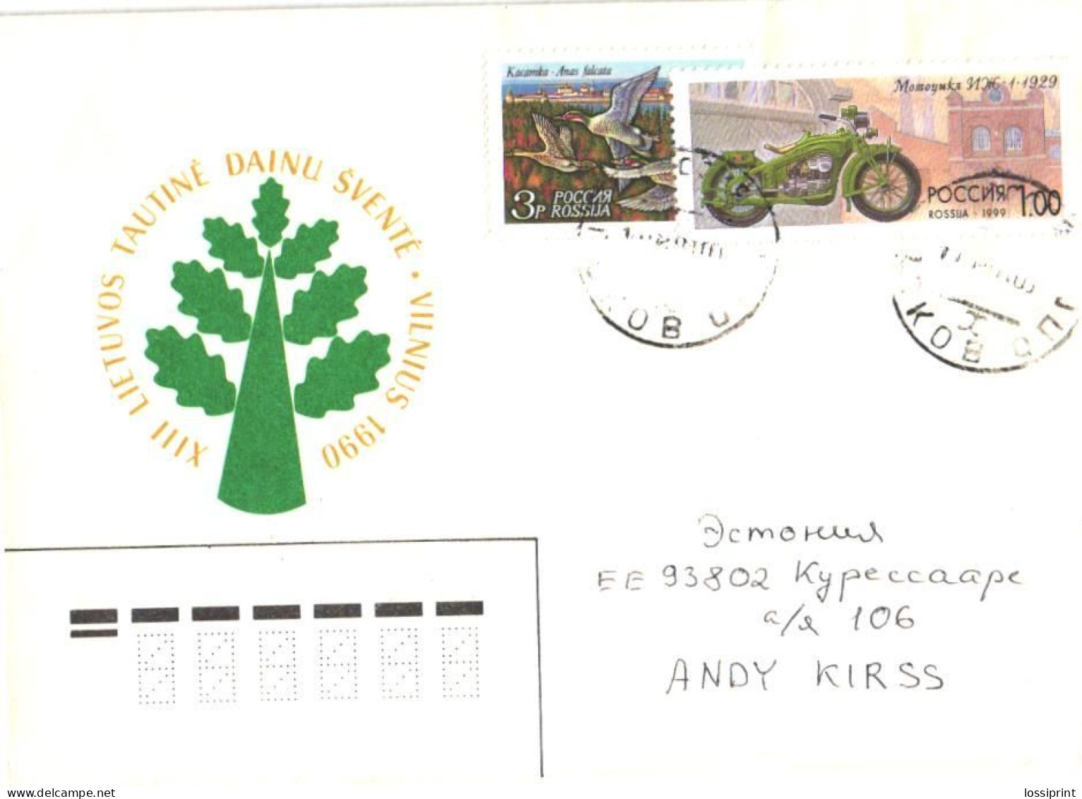 Russia:Lithuania:Cover, Vilnius 1990, Russian Stamps Motorbike And Birds, 2000 - Brieven En Documenten