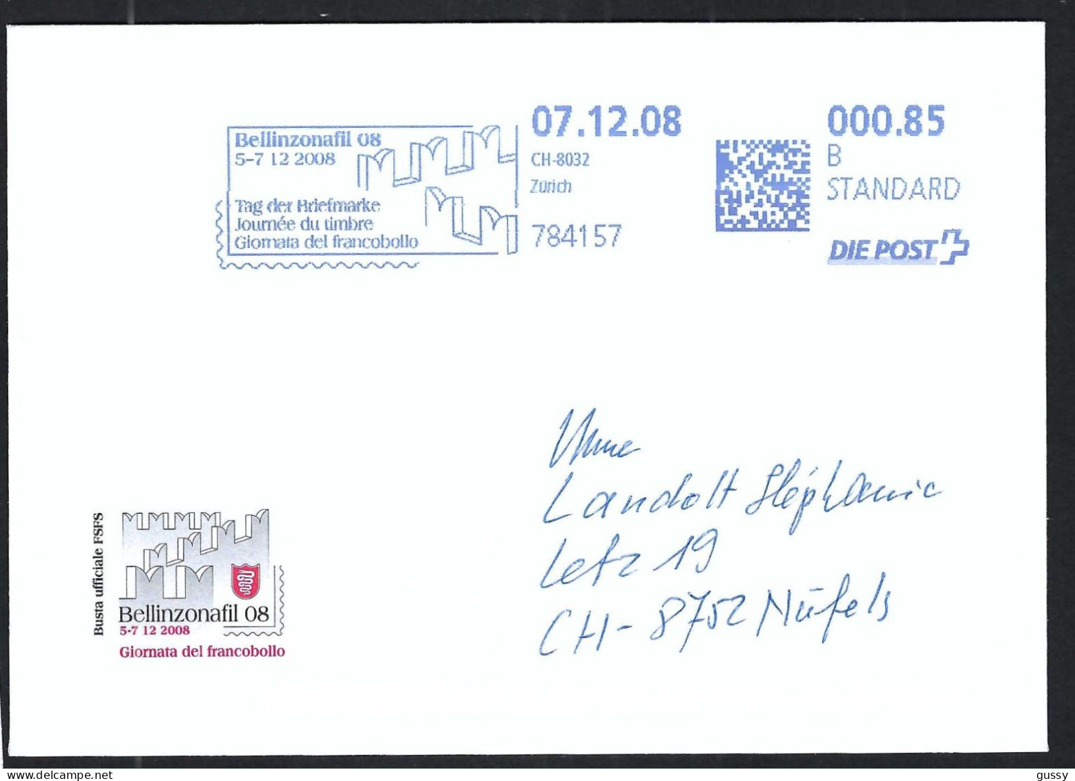 SUISSE 2008: LSC Ill. De Bellinzona (TI) Pour Näfels (GL) - Frankiermaschinen (FraMA)