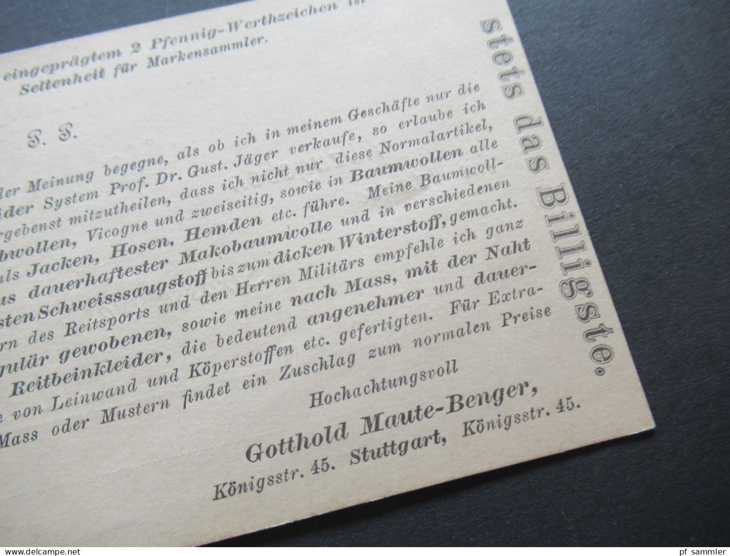 Alteutschland Württemberg 19.3.1895 GA / Drucksache / Bedruckte PK Gotthold Maute Benger Stuttgart Als Orts PK - Postwaardestukken