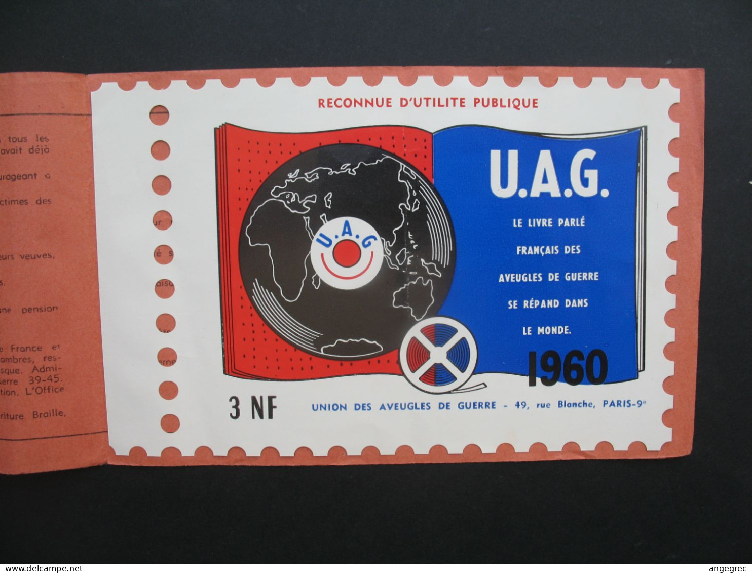 Vignette Carnet Union Des Aveugles De Guerre Vignette De 1960 Paris " Reconnue D'utilité Publique " - Blocks Und Markenheftchen