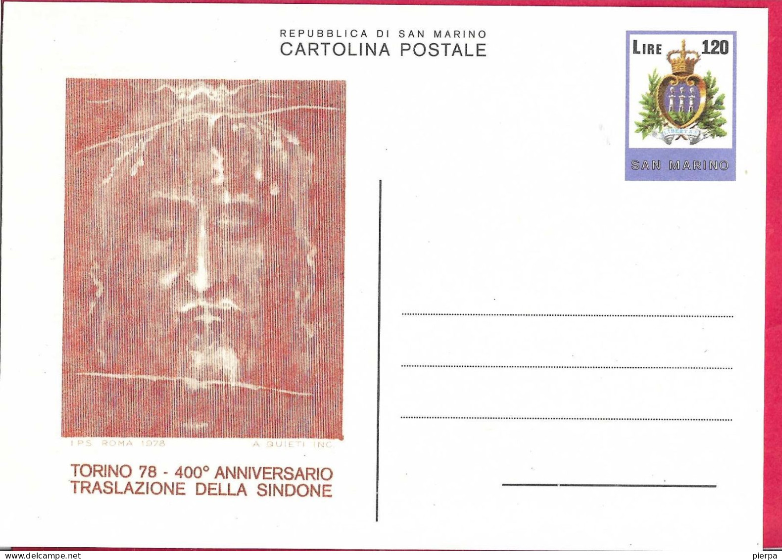 SAN MARINO - INTERO CARTOLINA POSTALE " TRASLAZIONE SINDONE" (CAT. INT. 41) - NUOVA - Entiers Postaux