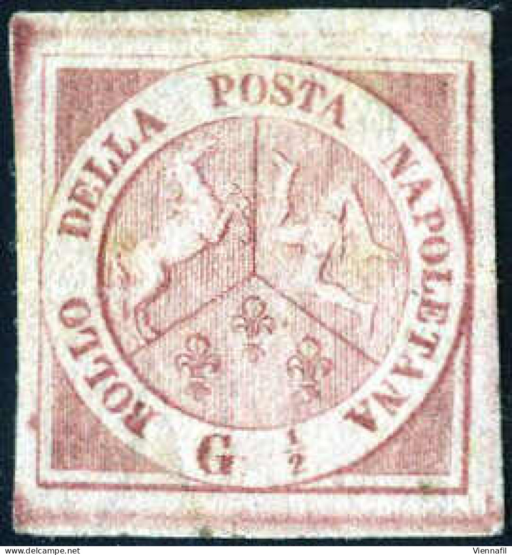 * 1858, ½ Gr. Carminio Vivo II Tavola, Nuovo Con Gomma Originale, Firmata AD, ED, Cert. Bolaffi E Colla, Sass. 2a / 1500 - Naples