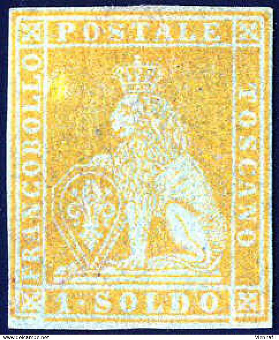 * 1851/52, 1 S. Giallo Limone Su Azzurro, Nuovo Con Parte Di Gomma Originale, Filigrana 1, Cert. Enzo Diena (piccola Fal - Toskana