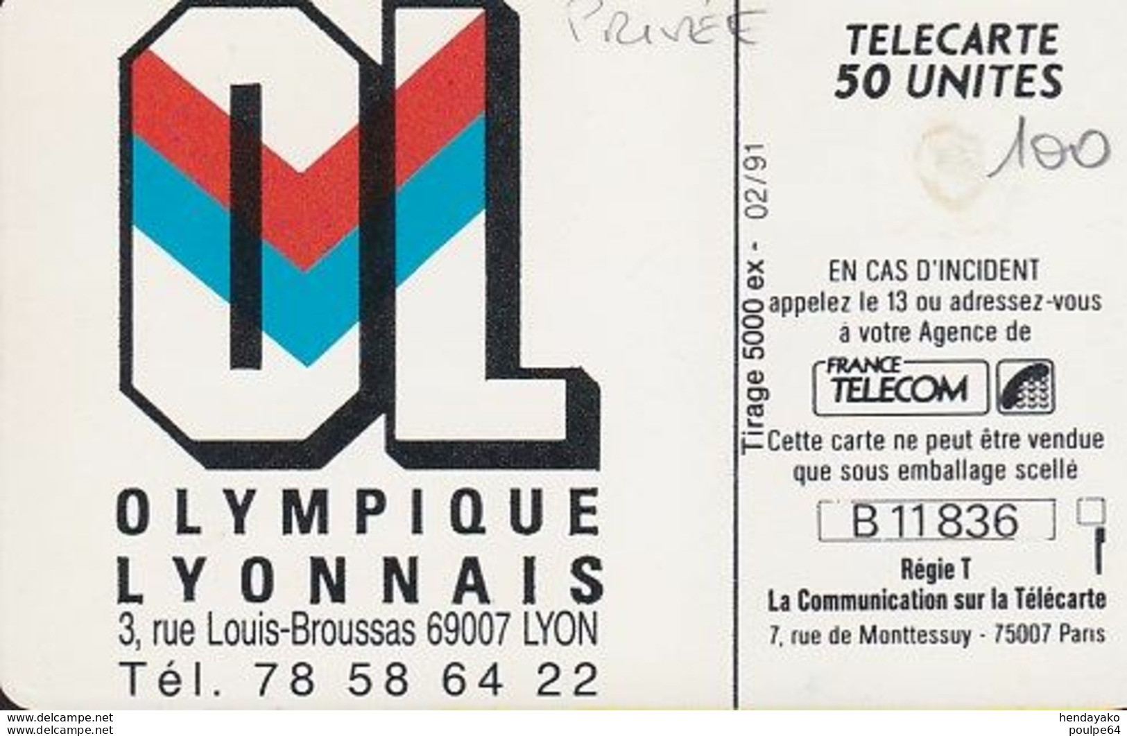 N° 590 - Olympique Lyonnais - 50 Unités - GEM - Phonecards: Private Use