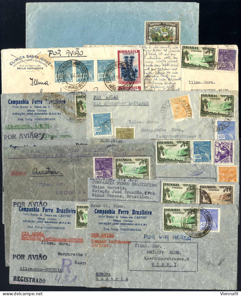 Cover 1938, 10 Flugpostbriefe (9 Davon Eingeschrieben) Alle Unter Anderem Frankiert Mit Den Werten Zu 5000 R (9) Und 100 - Otros & Sin Clasificación