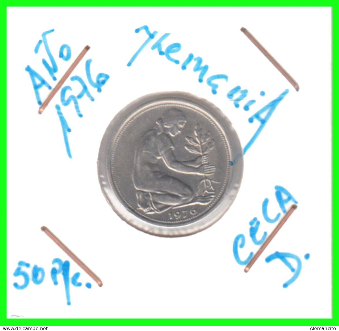 ALEMANIA -DEUTSCHLAND - GERMANY-MONEDA DE LA REPUBLICA FEDERAL DE ALEMANIA DE 50 Pfn-DEL AÑO - 1976 - CECA - J - HAMBURG - 50 Pfennig