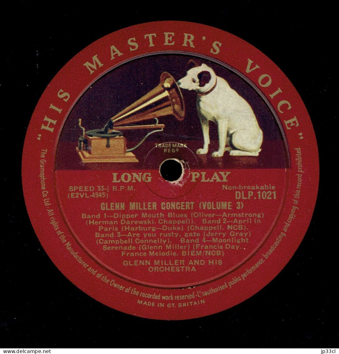 Lot de quatre 33 T : Glenn Miller Concert (Volume 1, 2 & 3) + The Glenn Miller Story (His Master's Voice, années 1950)