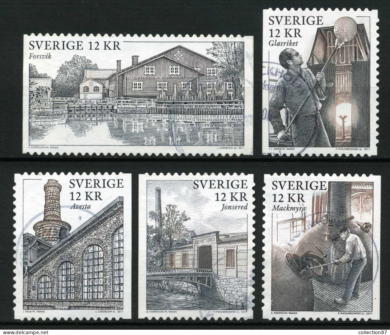 Réf 77 < -- SUEDE 2011 < Yvert N° 2792 à 2796  Ø Mi 2804-2808 Ø Used -- > Souffleur De Verre - Distillerie - Usine - Used Stamps