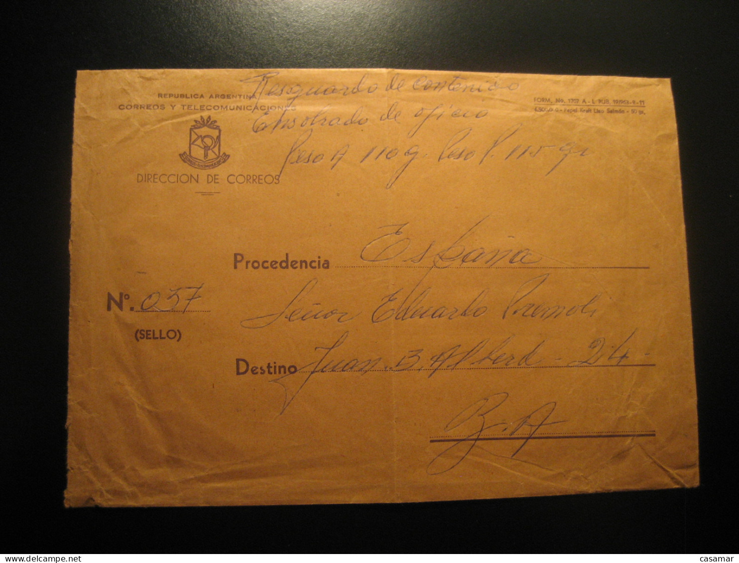 BUENOS AIRES 1964 Special Envelope Containing Spain Damaged Envelope Cancel Folded Cover ARGENTINA - Brieven En Documenten