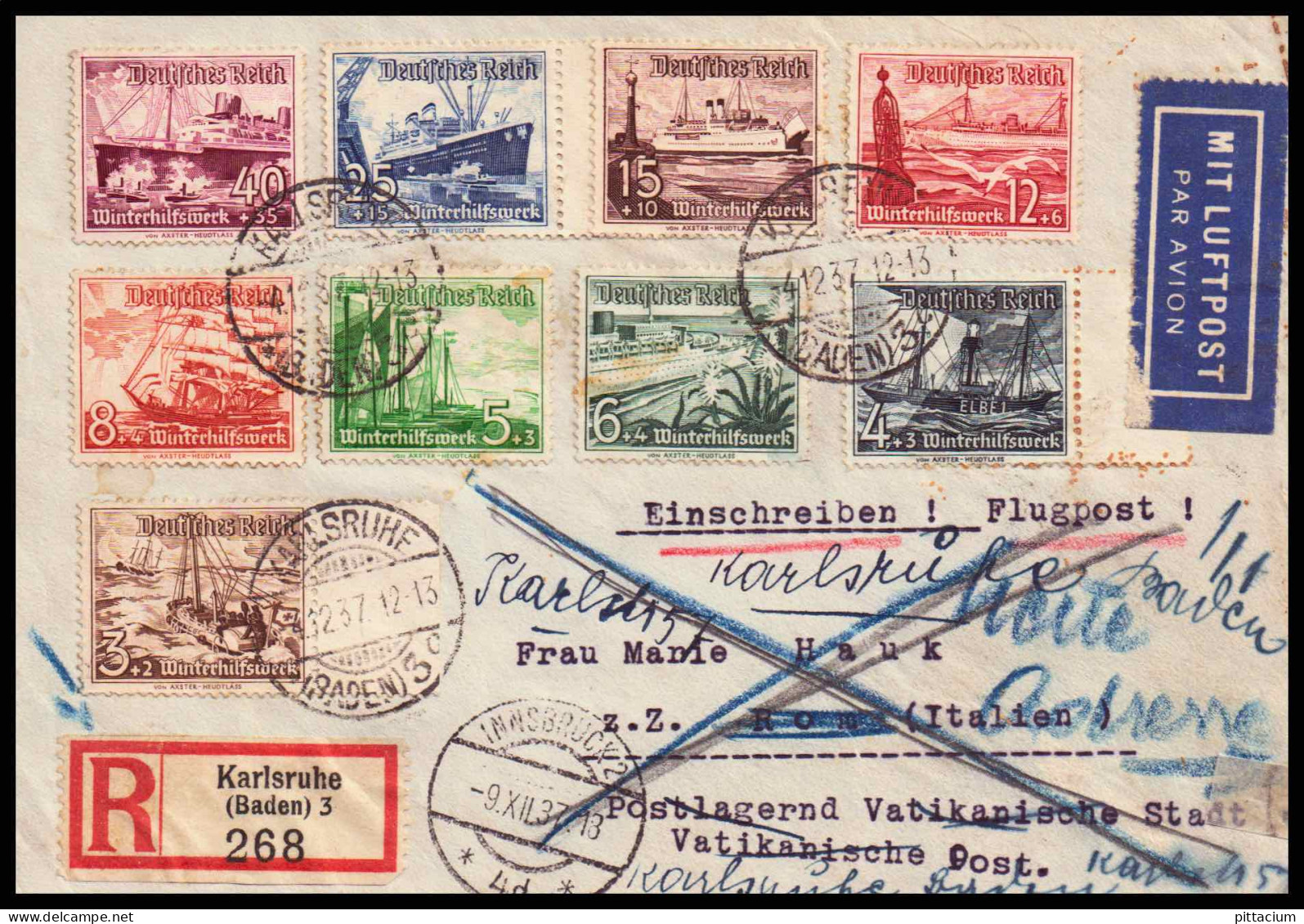 Vatikan 1937: Einschreiben  | Flugpost, R-Zettel, Unikat | Citta Del Vaticano, Karlsbad - Brieven En Documenten