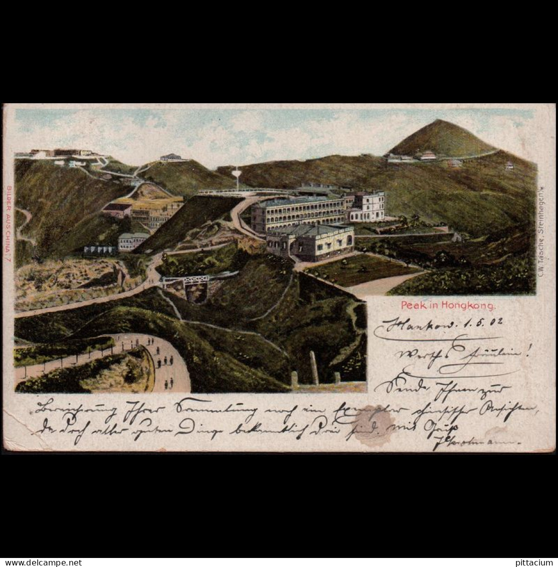 China (Hongkong) 1902: Ansichtskarte / Marineschiffspost | Hotel, Landschaft, Peak In Hongkong | Hongkong, Hamburg - Autres & Non Classés