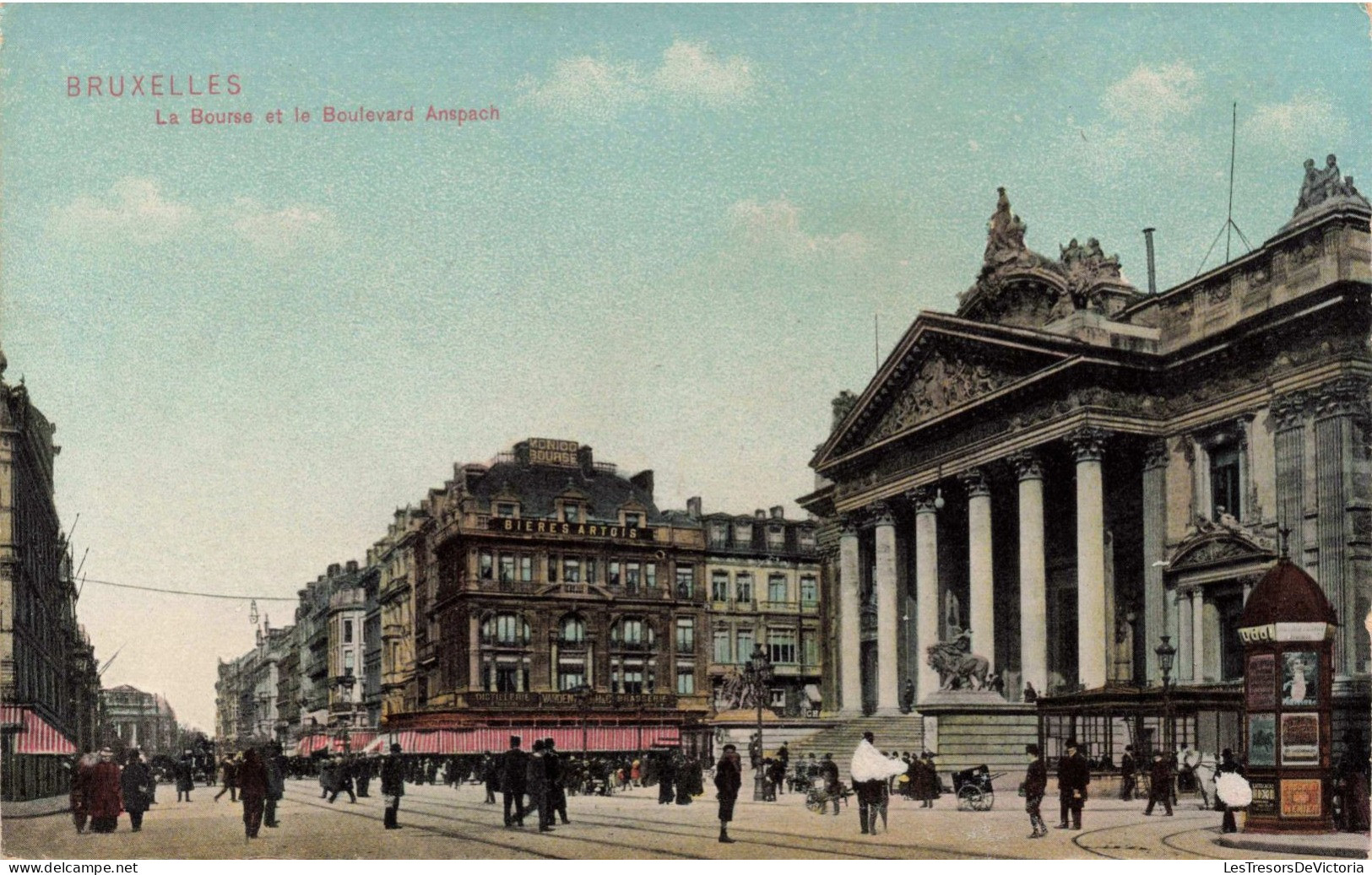 BELGIQUE - Bruxelles - La Bourse Et Le Boulevard Anspach - Animé - Colorisé - Carte Postale Ancienne - Plätze