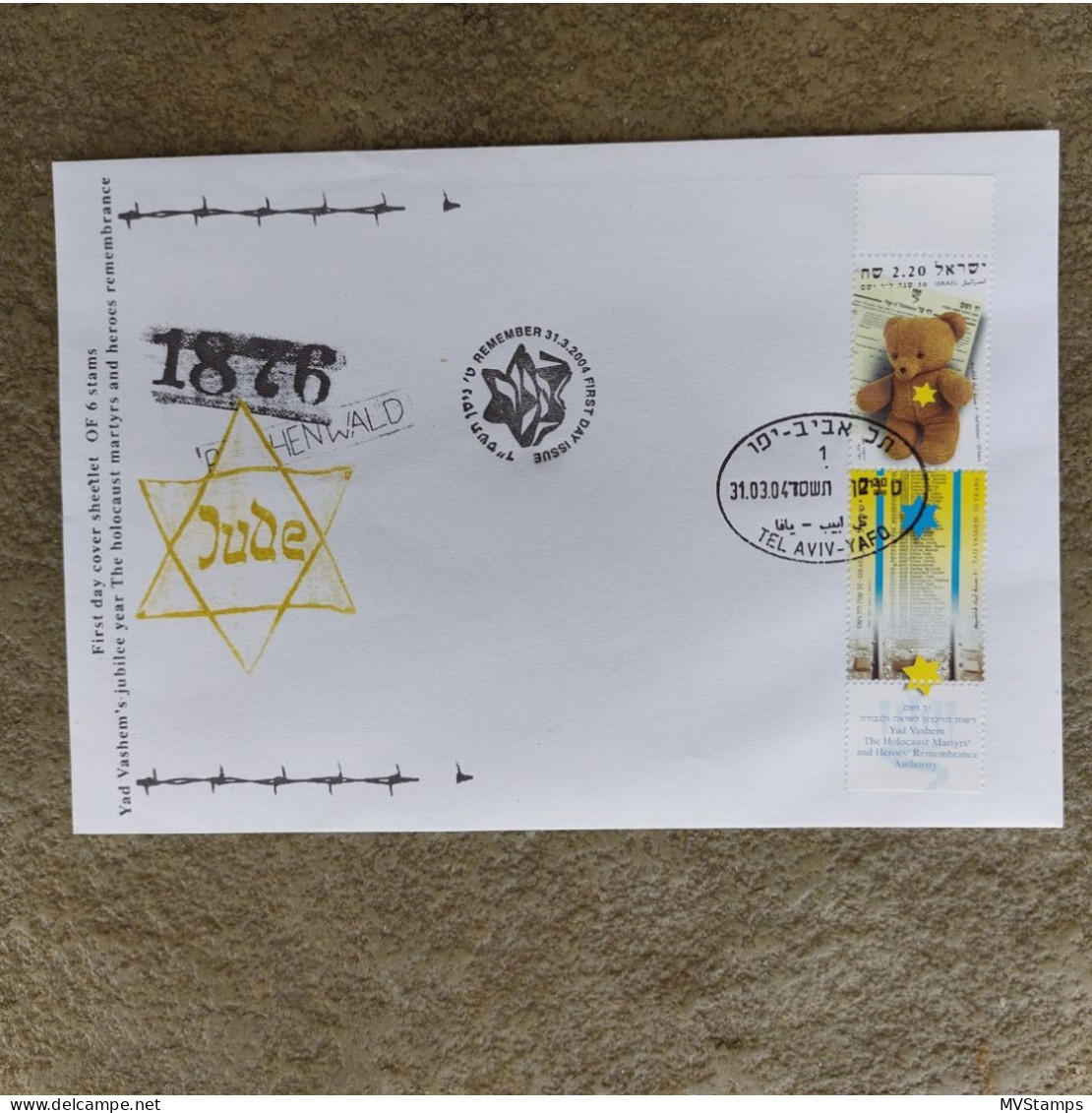 Israel 2004 Sheet Holocaust/Bears Stamps (Michel 1743/44) Used On FDC - Usati (con Tab)