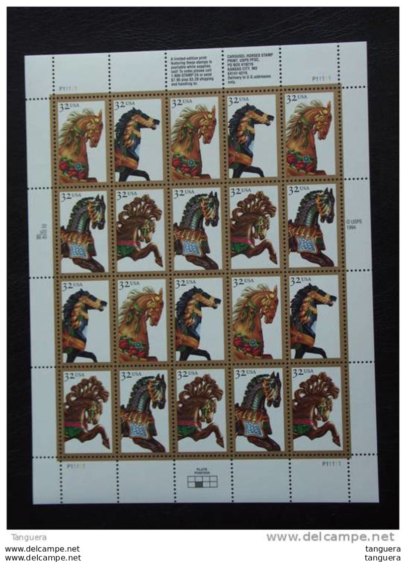 USA Etats-Unis D'Amerique United States 1995 Carousel Horses Sheet Sc # 2976-2979  Yv  2386-2389  MNH ** - Ganze Bögen