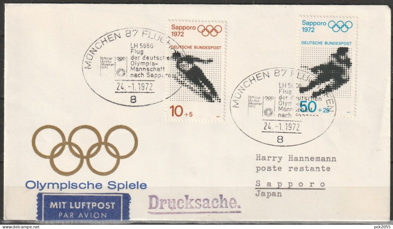 Lufthansa Olympiapost LH 5650 München - Sapporo 24.1.1972 Ankunftstempel 26.1.72 (FP 195) Günstiger Versand - Premiers Vols