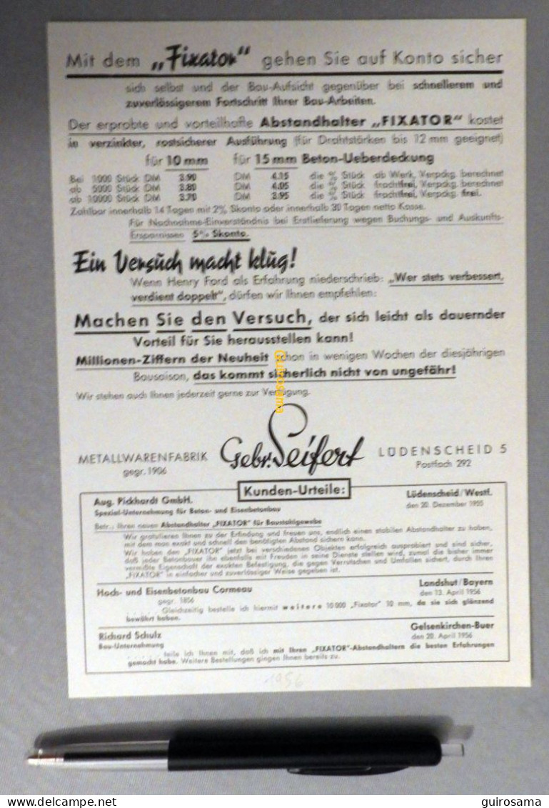 Abstandhalter "Fixator" Metallwarrenfabrik Gebr. Seifert Postfach - 1956 - Straßenhandel Und Kleingewerbe