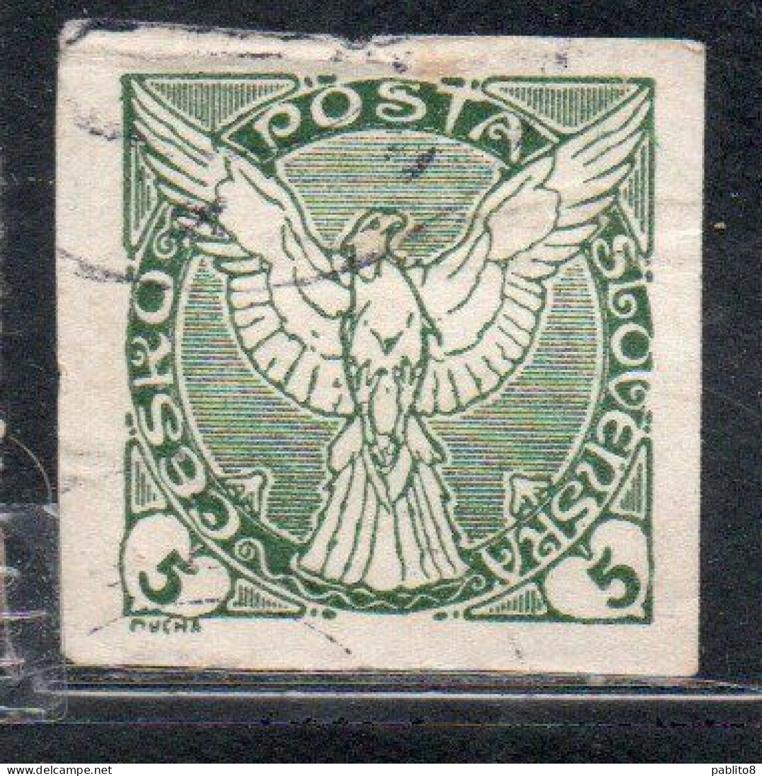 CZECHOSLOVAKIA CESKA CECOSLOVACCHIA 1918 1920 IMPERF. NEWSPAPER STAMPS WINDHOVER 5h USED USATO OBLITERE' - Zeitungsmarken