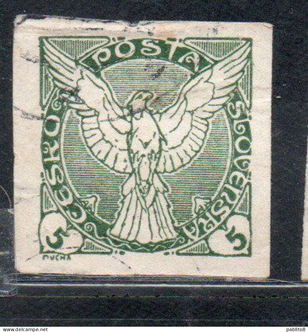 CZECHOSLOVAKIA CESKA CECOSLOVACCHIA 1918 1920 IMPERF. NEWSPAPER STAMPS WINDHOVER 5h USED USATO OBLITERE' - Zeitungsmarken