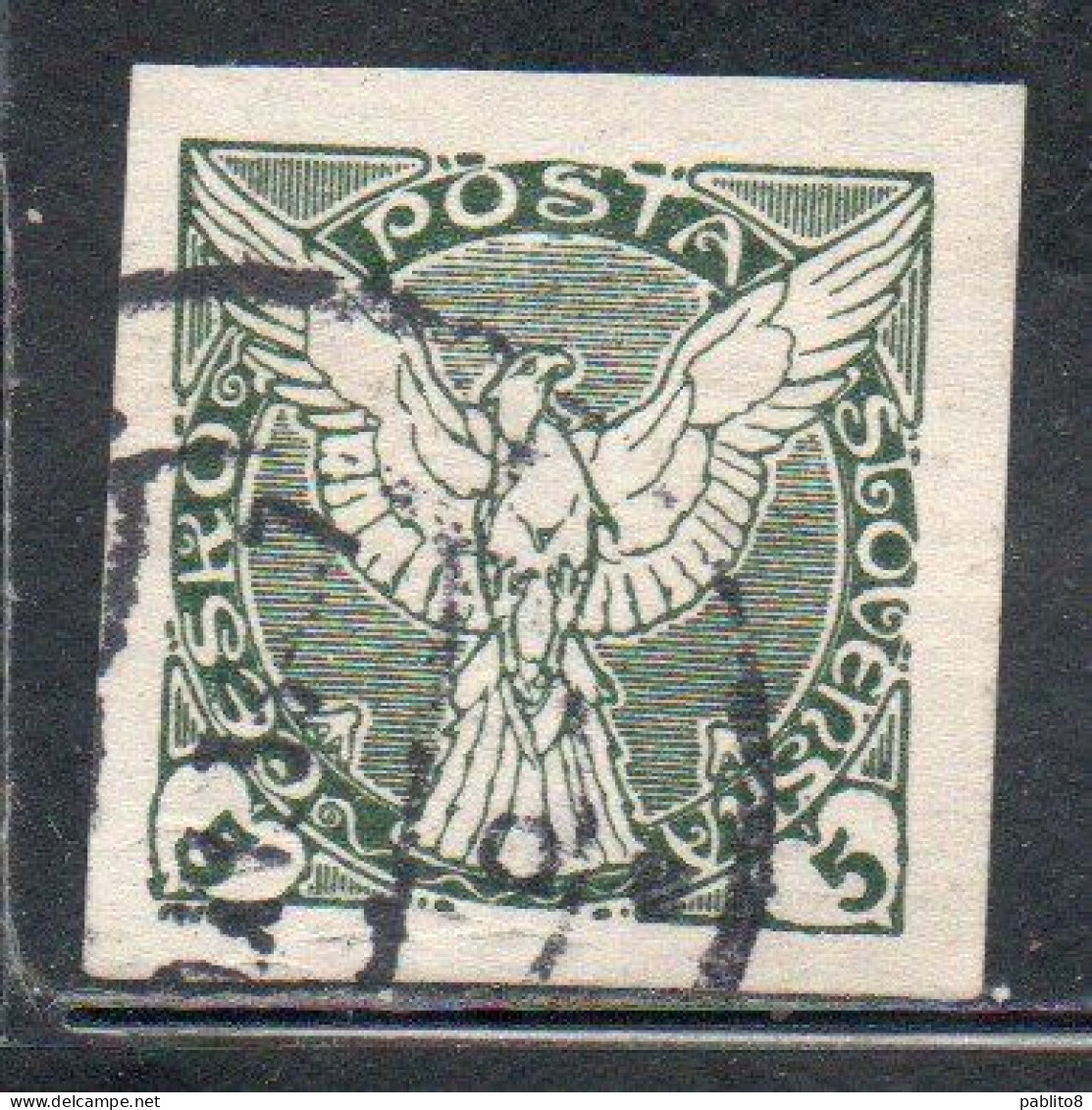 CZECHOSLOVAKIA CESKA CECOSLOVACCHIA 1918 1920 IMPERF. NEWSPAPER STAMPS WINDHOVER 5h USED USATO OBLITERE' - Timbres Pour Journaux