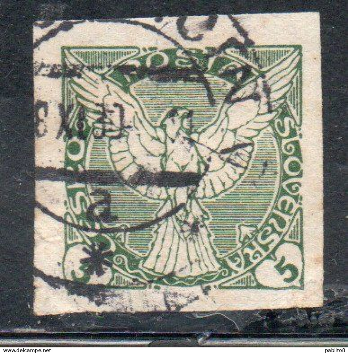 CZECHOSLOVAKIA CESKA CECOSLOVACCHIA 1918 1920 IMPERF. NEWSPAPER STAMPS WINDHOVER 5h USED USATO OBLITERE' - Zeitungsmarken